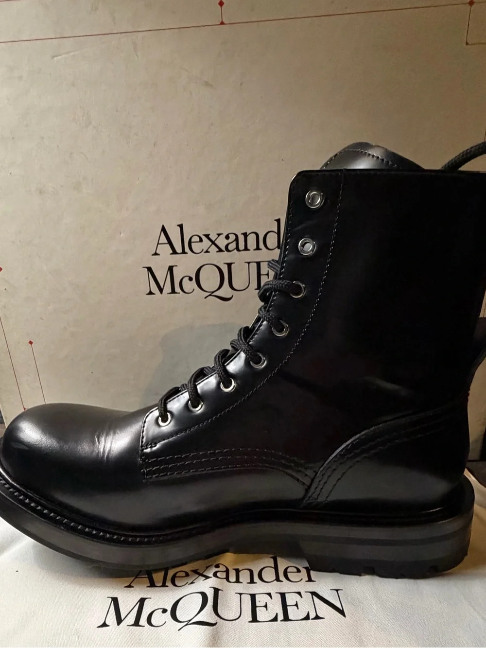 Alexander McQueen Leather Lace-Up Combat Boots Black - Size 41 (Worn Once)
